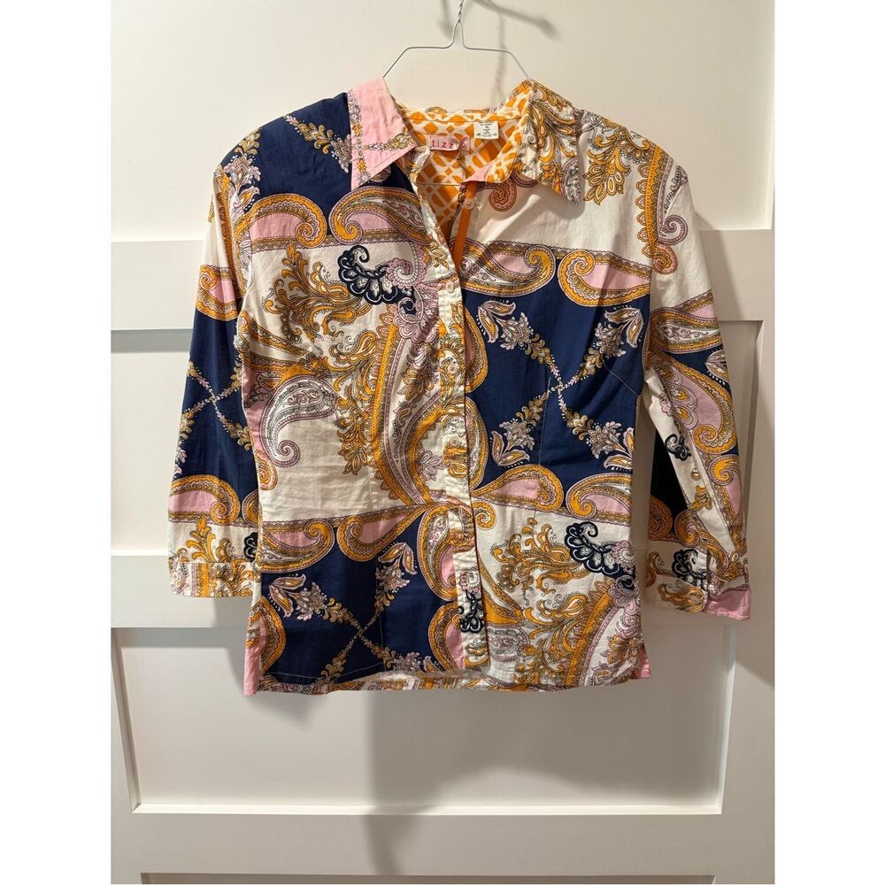 Tizzie western boho Paisley Button-Up Shirt in Navy, Pink & Gold